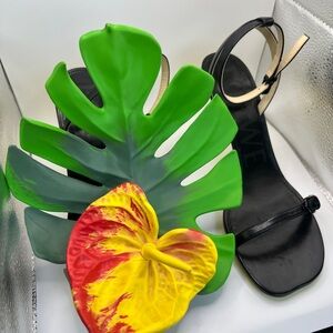 Loewe Black and Green Sandals with Yellow Floral Accent